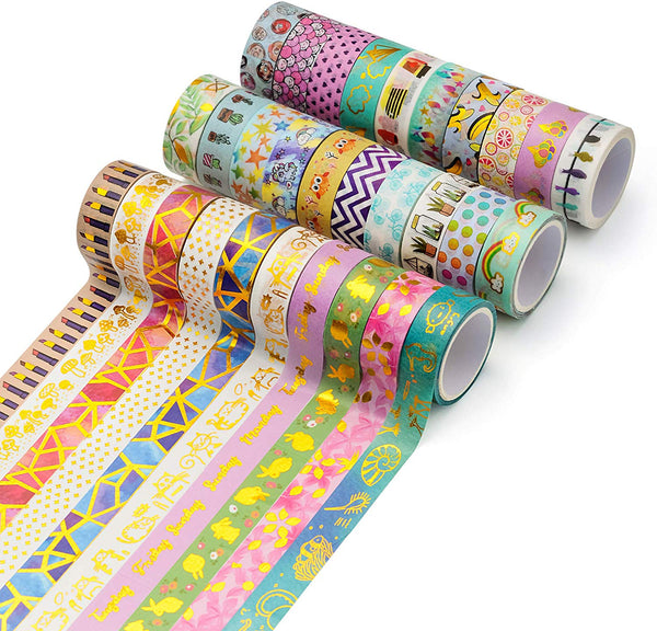 30 Rolls Gold Foil Washi Tape - 15mm Wide Japanese Masking Tape for Scrapbook, Bullet Journal, Planner, Arts & Crafts