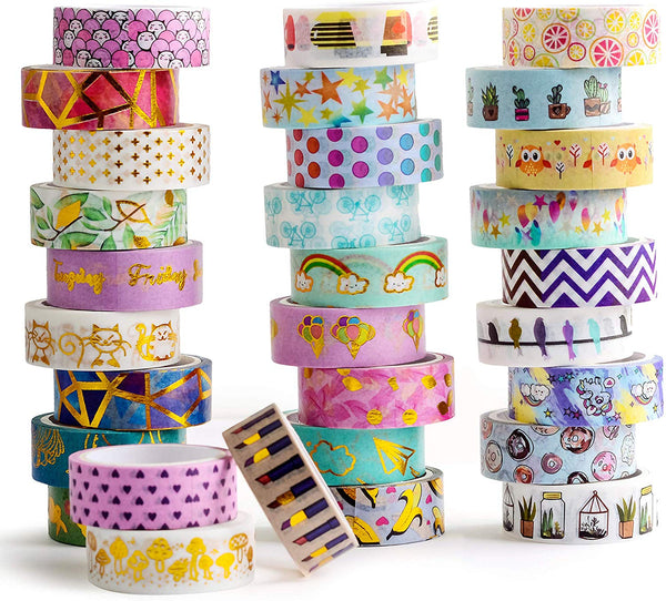 30 Rolls Gold Foil Washi Tape - 15mm Wide Japanese Masking Tape for Scrapbook, Bullet Journal, Planner, Arts & Crafts