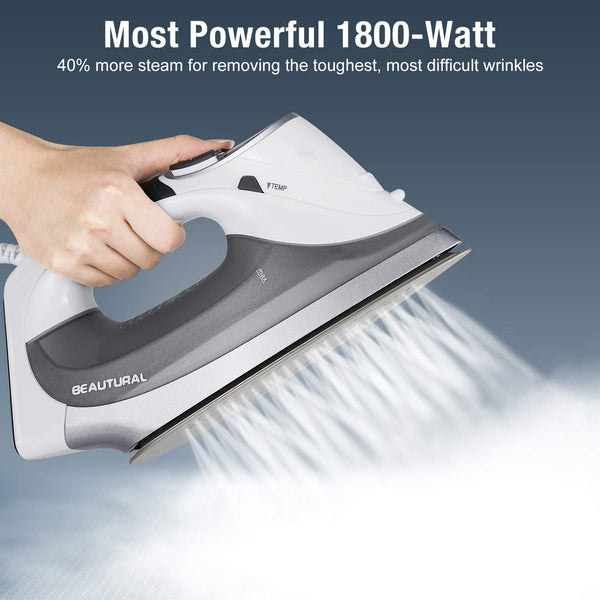 BEAUTURAL 1800-Watt Steam Iron with Digital LCD Screen, Double-Layer and Ceramic Coated Soleplate, 3-Way Auto-Off