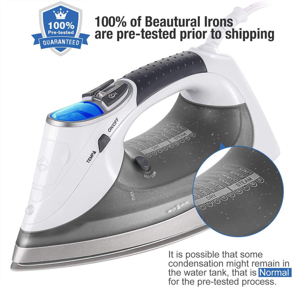 BEAUTURAL 1800-Watt Steam Iron with Digital LCD Screen, Double-Layer and Ceramic Coated Soleplate, 3-Way Auto-Off