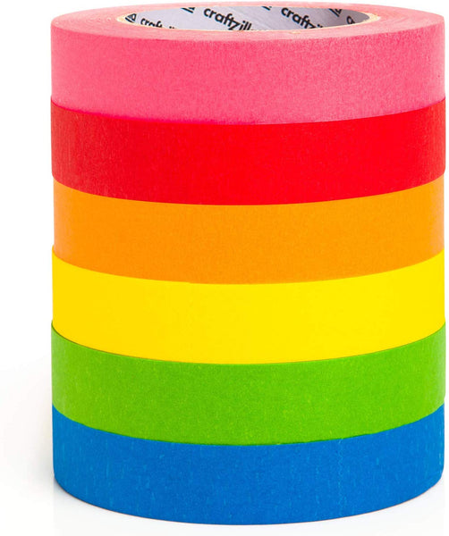 Craftzilla Colored Masking Tape - 6 Pack of 1 inch x 60yd Extra Large Rolls