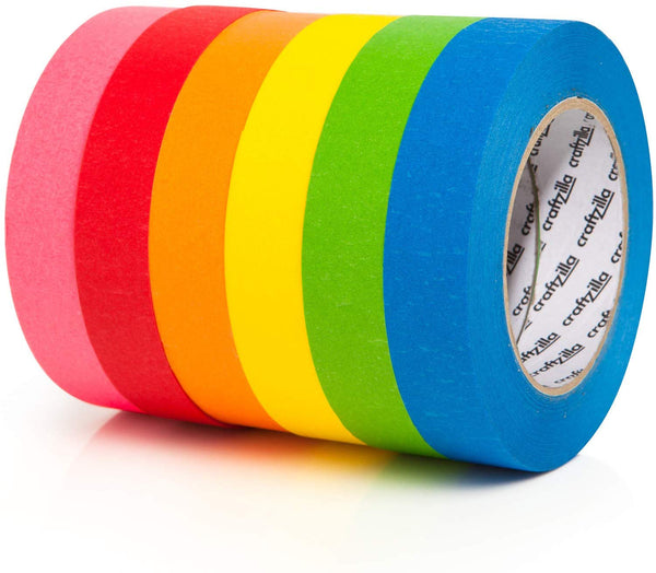 Craftzilla Colored Masking Tape - 6 Pack of 1 inch x 60yd Extra Large Rolls
