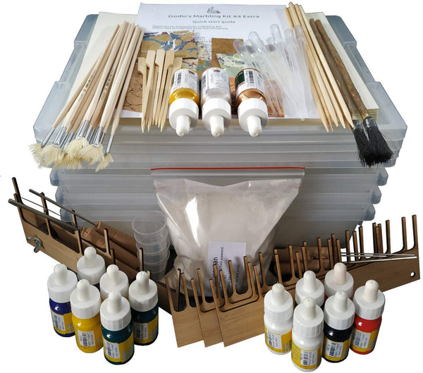 Dodin's Marbling Kit X4 Extra, Education Classroom Pack, Art and Crafts Group, Ebru Set for Paper Fabric 3D, Supplies Tools How to Guide DIY
