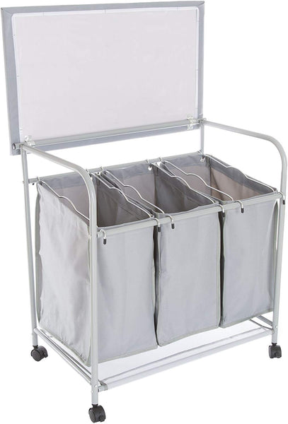 Lavish Home Rolling 3 Bin Laundry Sorter and Ironing Station-Gray