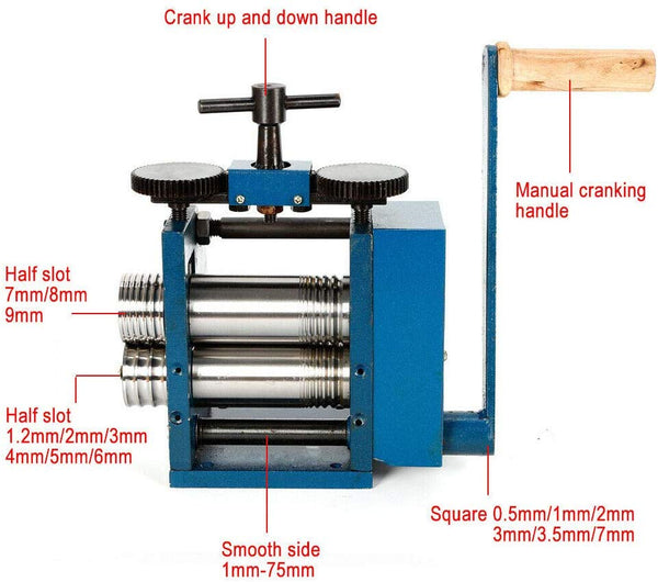 Manual Rolling Mill Machine Jewelry Combination Rolling Mill Press Tabletting Roller Wire Flat Pattern Sheet Metal Jewelry Marking DIY Tools
