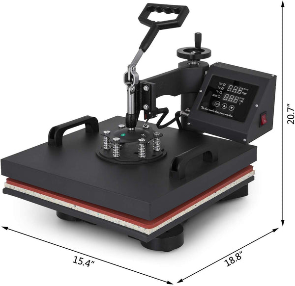 Mophorn Heat Press 15x15 inch 6pcs Heat Press Machine 1050W Multifunctional Sublimation Dual LED Display Heat Press Machine for t Shirts Swing Away Design (15x15Inch, 6IN1 Element)
