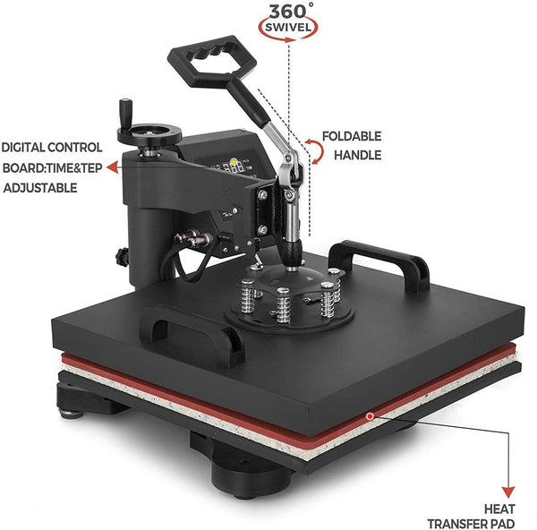 Mophorn Heat Press 15x15 inch 6pcs Heat Press Machine 1050W Multifunctional Sublimation Dual LED Display Heat Press Machine for t Shirts Swing Away Design (15x15Inch, 6IN1 Element)