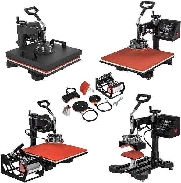Mophorn Heat Press 15x15 inch 6pcs Heat Press Machine 1050W Multifunctional Sublimation Dual LED Display Heat Press Machine for t Shirts Swing Away Design (15x15Inch, 6IN1 Element)