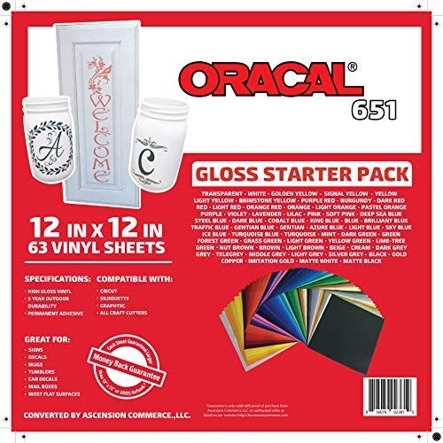 Oracal 651 Popular Pack - Adhesive Craft Vinyl for Cricut, Silhouette, Cameo, Craft Cutters, Printers, and Decals ((63) Sheets)