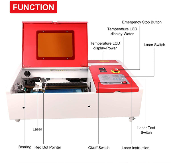 Orion Motor Tech 40W Co2 Laser Engraving Cutting Machine, Digital Control 12" x 8" K40 Desktop DIY Wood Laser Engraver Cutter