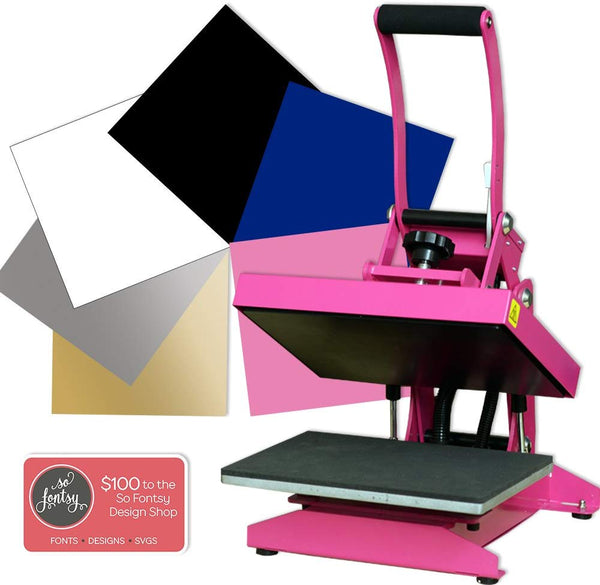 Pink Craft Heat Press Bundle with Siser Easyweed, Warranty & U.S. Support