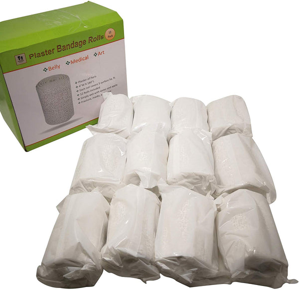 Plaster of Paris Gauze Bandages | Craft Molds for Pregnancy Belly Cast, Paper Mache Sculpture, or Face Wrap | Gypsum Clay Paste - 12 Casting Rolls