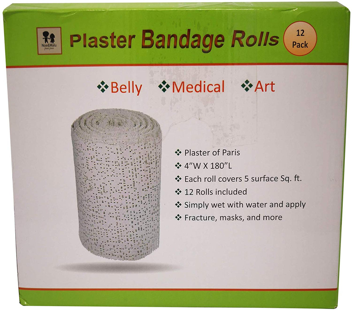 OrthoTape Plaster Bandages Gauze Wrap 4 inch x 5 Yrds (12 Rolls)