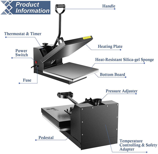 PowerPress Industrial-Quality Digital Sublimation Heat Press Machine for T Shirt, 15x15 Inch, Black