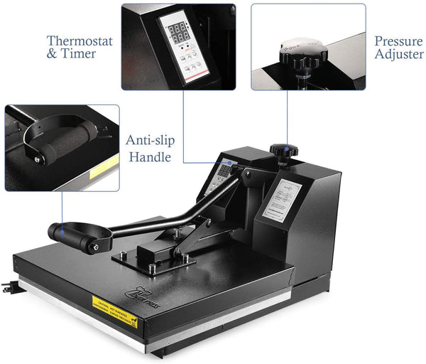 PowerPress Industrial-Quality Digital Sublimation Heat Press Machine for T Shirt, 15x15 Inch, Black