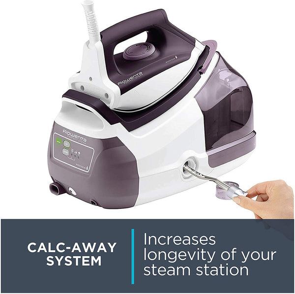 Rowenta DG8520 Perfect Steam 1800-Watt Eco Energy Steam Iron Station Stainless Steel Soleplate, 400-Hole, Purple