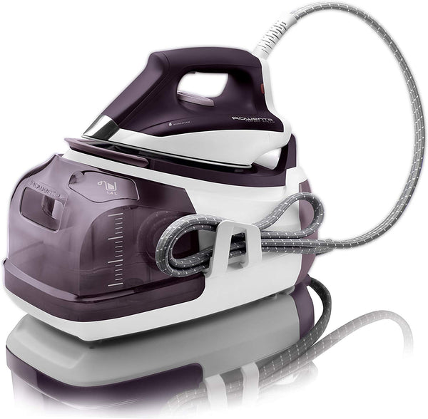 Rowenta DG8520 Perfect Steam 1800-Watt Eco Energy Steam Iron Station Stainless Steel Soleplate, 400-Hole, Purple