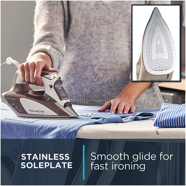 Rowenta DW9280 Digital Display Steam Iron, Stainless Steel Soleplate, 1800-Watt, 400-Hole, Blue
