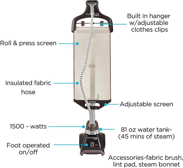 Rowenta Master Valet IS6300 Professional Grade, Clothes Garment Steamer, Built-in Hanger, Brown