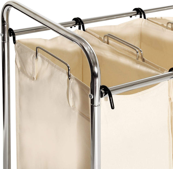 Seville Classics Mobile 3-Bag Heavy-Duty Laundry Hamper Sorter Cart