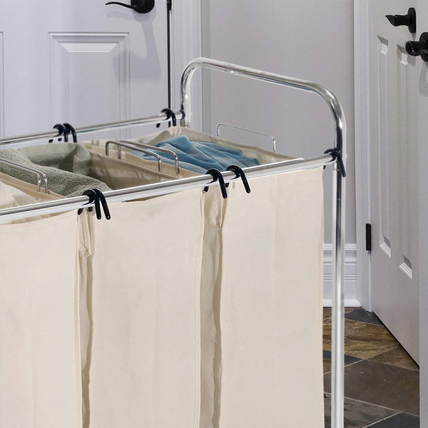 Seville Classics Mobile 3-Bag Heavy-Duty Laundry Hamper Sorter Cart