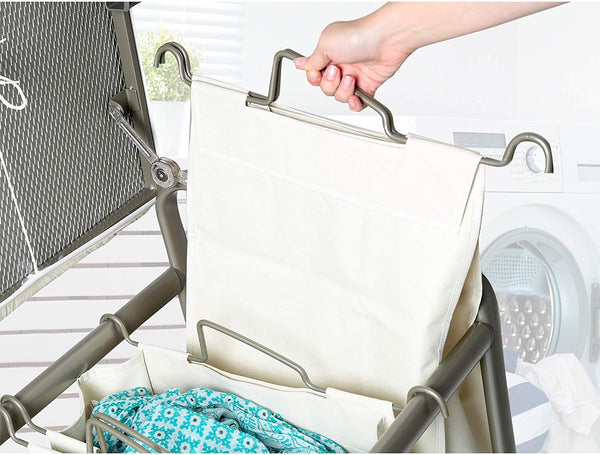 Seville Classics Mobile 3-Bag Laundry Hamper Sorter with Folding Table Cart, Champagne Gold