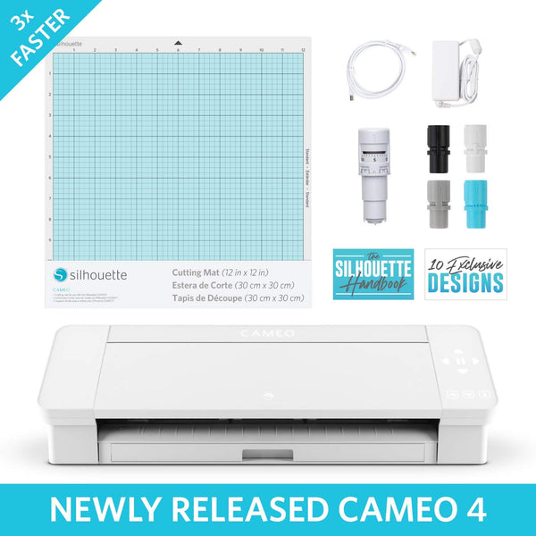 Silhouette Cameo 4 with Bluetooth, 12x12 Cutting Mat, Autoblade 2, 100 Designs and Silhouette Studio Software - White Edition