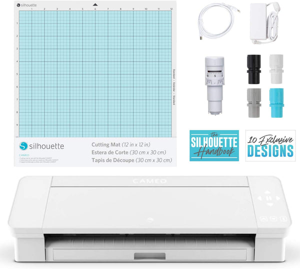 Silhouette Cameo 4 with Bluetooth, 12x12 Cutting Mat, Autoblade 2, 100 Designs and Silhouette Studio Software - White Edition