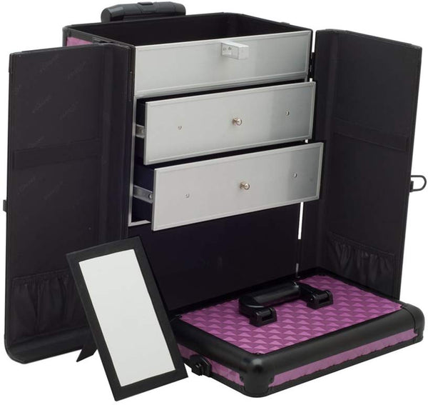 Sunrise I3266DMPLB Purple Diamond Professional Rolling Aluminum Cosmetic Makeup Craft Storage Organizer Case French