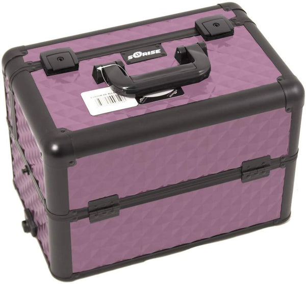Sunrise I3266DMPLB Purple Diamond Professional Rolling Aluminum Cosmetic Makeup Craft Storage Organizer Case French