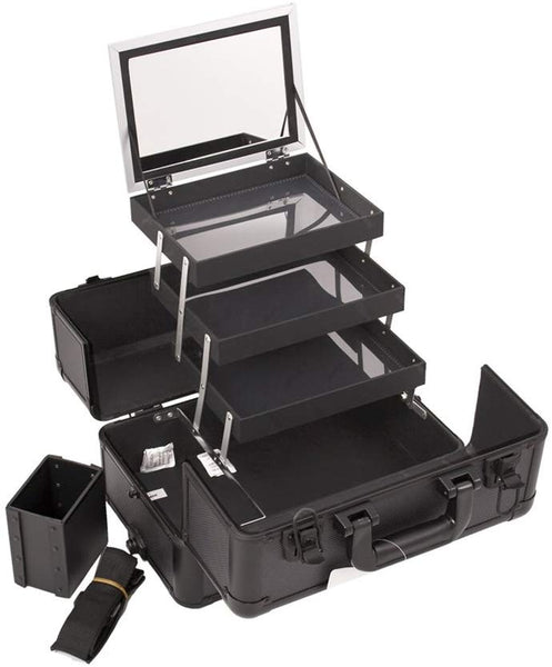 Sunrise I3565DTAB Black Dot Professional Rolling Aluminum Cosmetic Makeup French Door Opening Craft Storage Organizer Case