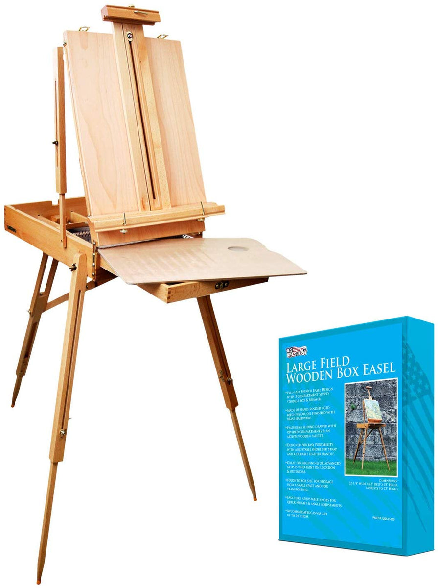 French Easel Acrylic Painting Set, Deluxe Artist Supplies Kit w/Coronado  Style Wooden Field & Studio Sketch Box Easel, Stretched & Panel Canvases