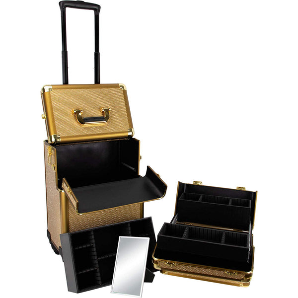 Ver Beauty 2-in-1 Hair Stylist Organizer Makeup Rolling Case, Krystal Gold