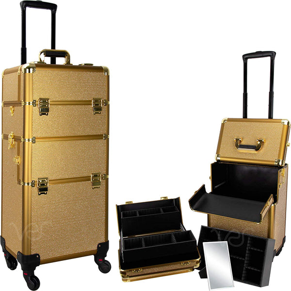 Ver Beauty 2-in-1 Hair Stylist Organizer Makeup Rolling Case, Krystal Gold