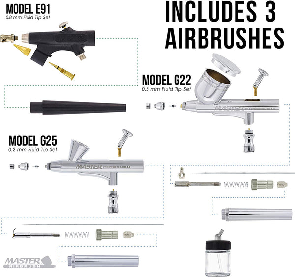 3 Airbrush Professional Master Airbrush Multi-Purpose Airbrushing System Kit