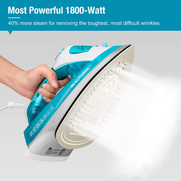 BEAUTURAL 1800 Watt Steam Iron for Clothes with Precision Thermostat Dial, Double Layered and Ceramic