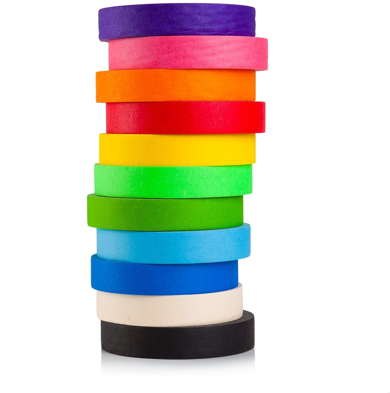 Colored Masking Tape - 11 Pack of 1 inch x 60yd Extra Large Rolls - 660 yards of Rainbow Color Craft Paper Tape