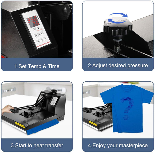 PowerPress Industrial-Quality Digital Sublimation Heat Press Machine for T Shirt, 15x15 Inch, Black