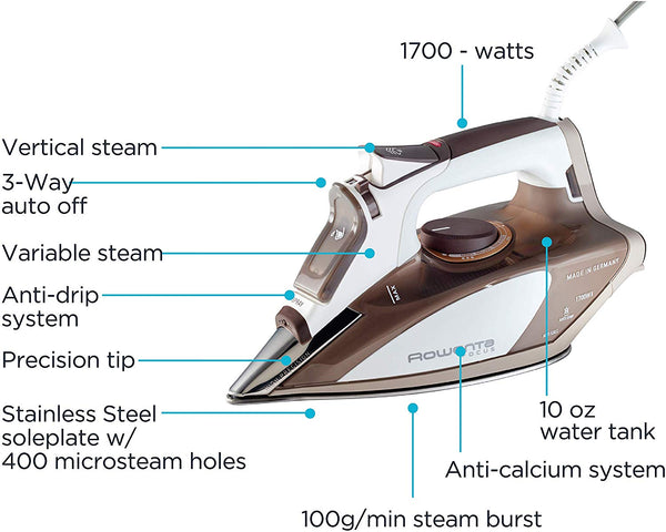 Rowenta DW5080 1700-Watt Micro Steam Iron Stainless Steel Soleplate with Auto-Off,