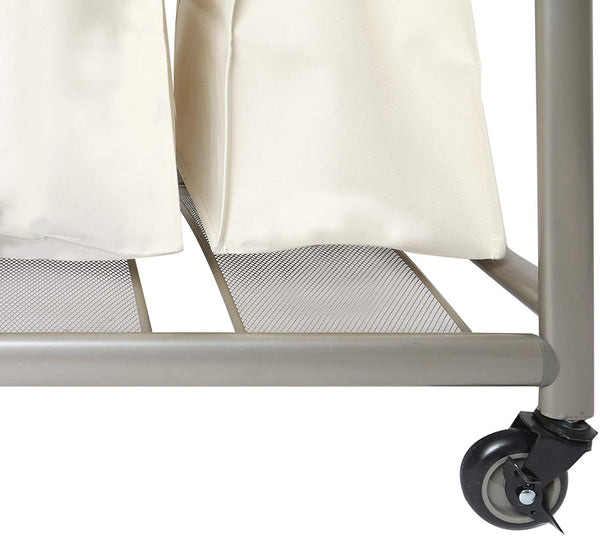 Seville Classics Mobile 3-Bag Laundry Hamper Sorter with Folding Table Cart, Champagne Gold