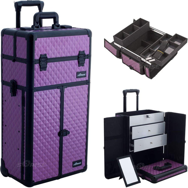 Sunrise I3266DMPLB Purple Diamond Professional Rolling Aluminum Cosmetic Makeup Craft Storage Organizer Case French