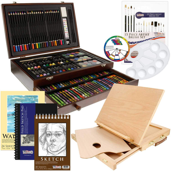 US Art Supply 163 Piece-Premium Mega Wood Box Art, Painting & Drawing Set