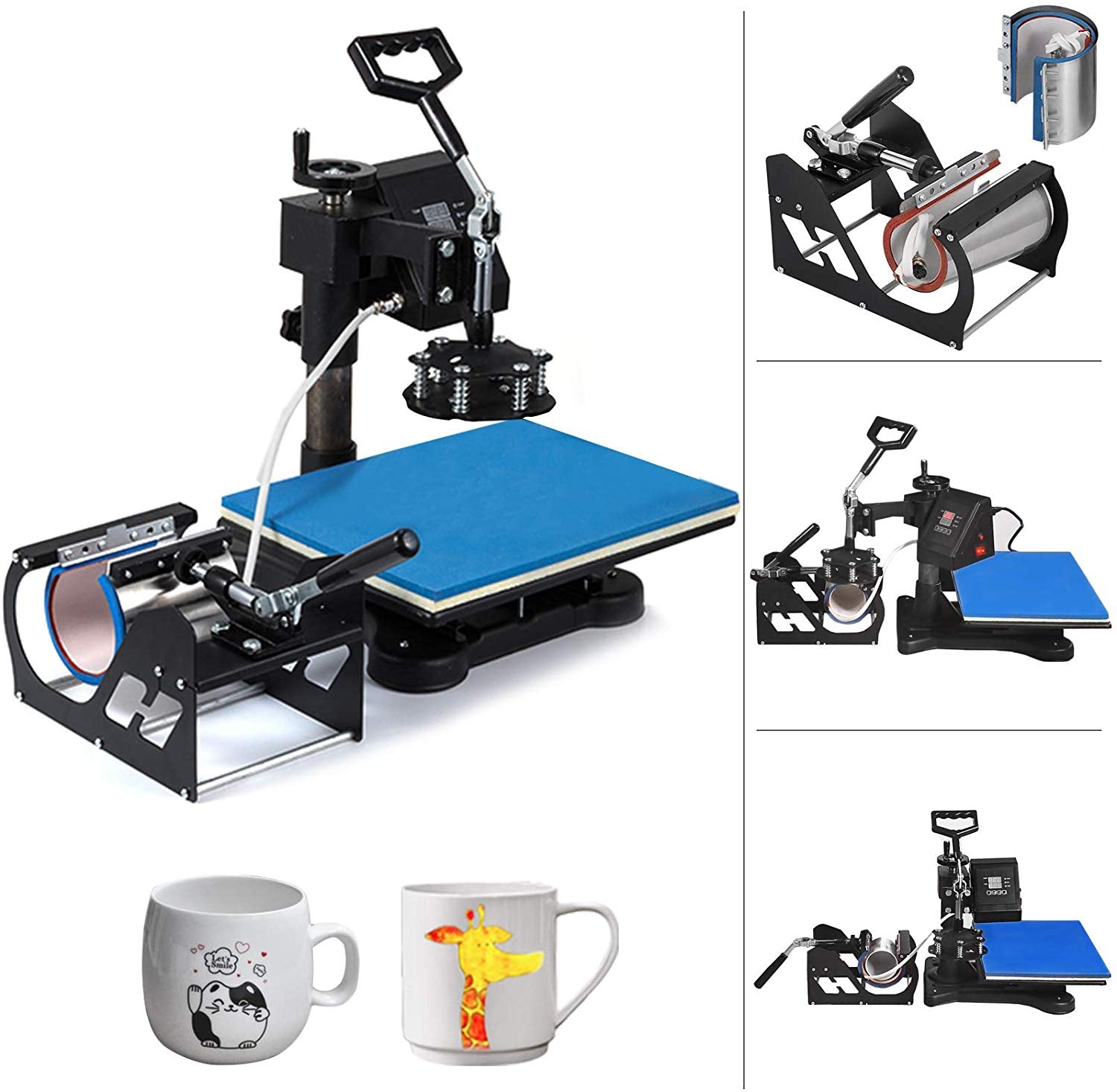 VEVOR 6 in 1 Heat Press 12x15 Black & Blue Heat Press Machine for DIY Mug,t-shirts