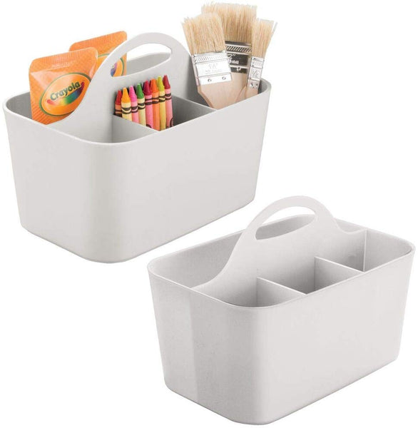 mDesign Plastic Portable Craft Storage Organizer Caddy Tote, Divided Basket Bin